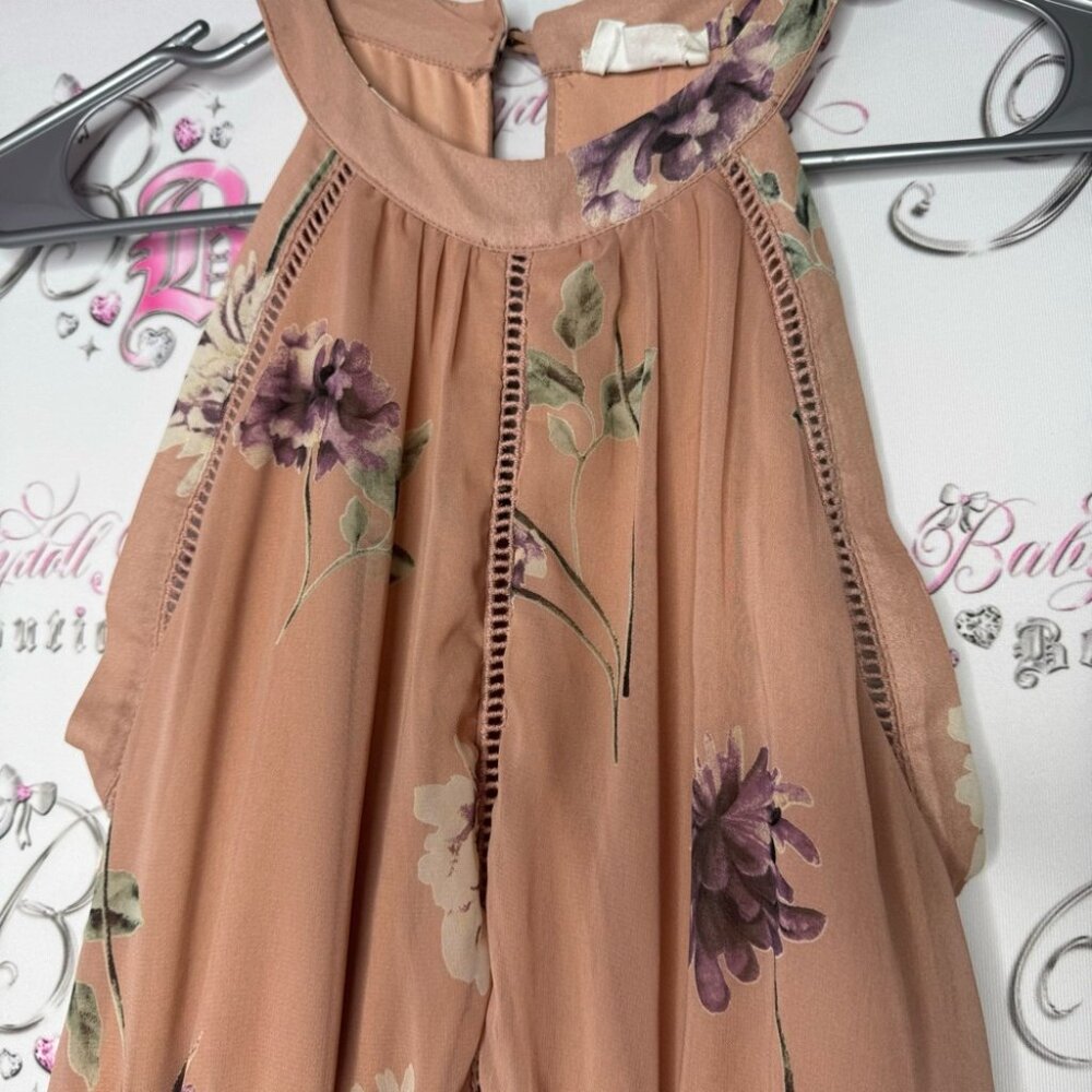 Sienna sky dress tan floral crochet boho long maxi leg slit on one side sexy - Picture 8 of 13